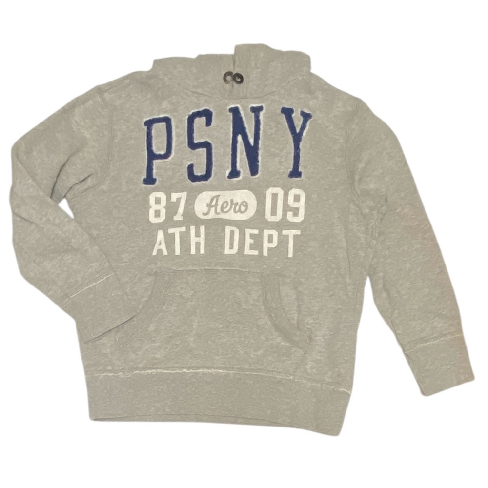 P.S. Aeropostale Boys‎ Gray Navy Blue P.S.N.Y. Logo Hoodie Sz 10